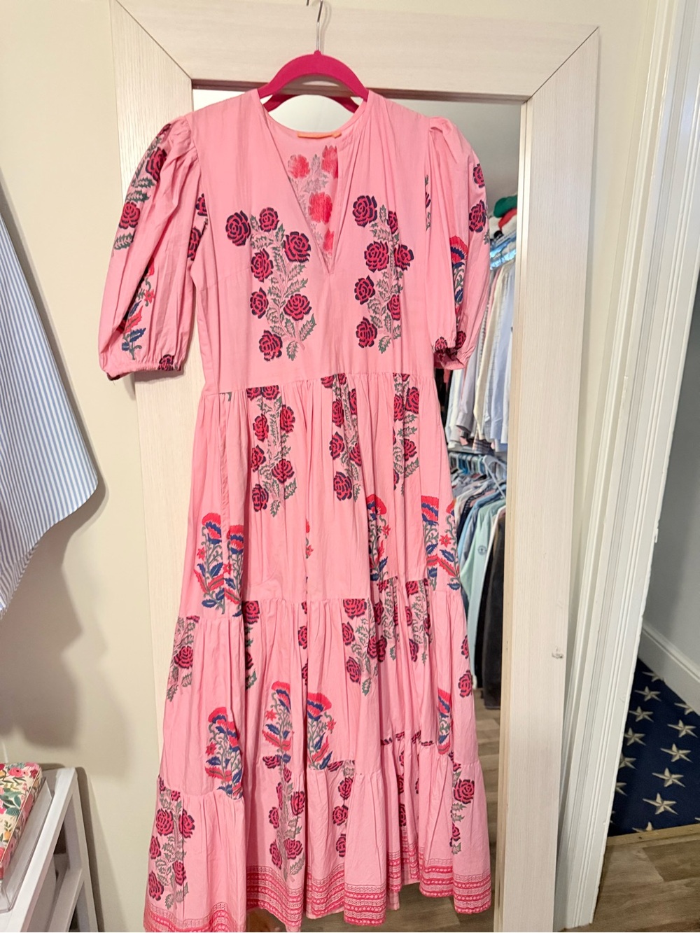 Oliphant Pink Floral Tiered Maxi Dress